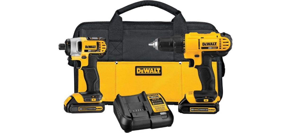 DEWALT 20V MAX Cordless Drill and Impact Driver on white back DEWALT 20V MAX Cordless Drill and Impact Driver on white back