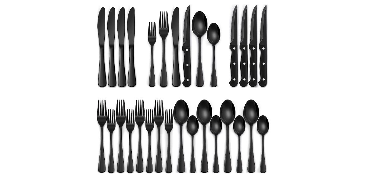 EWFEN 24-Piece Black Silverware Set