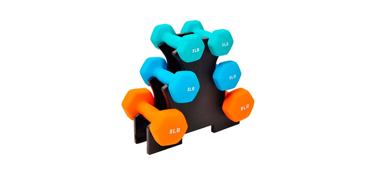 Best Sporzon! Colored Neoprene Coated Dumbbell Set with Stand