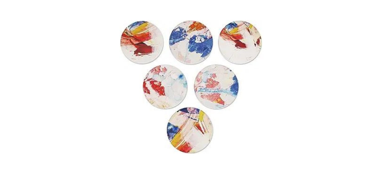 AD Set of 6 Painted Ceramic Coasters