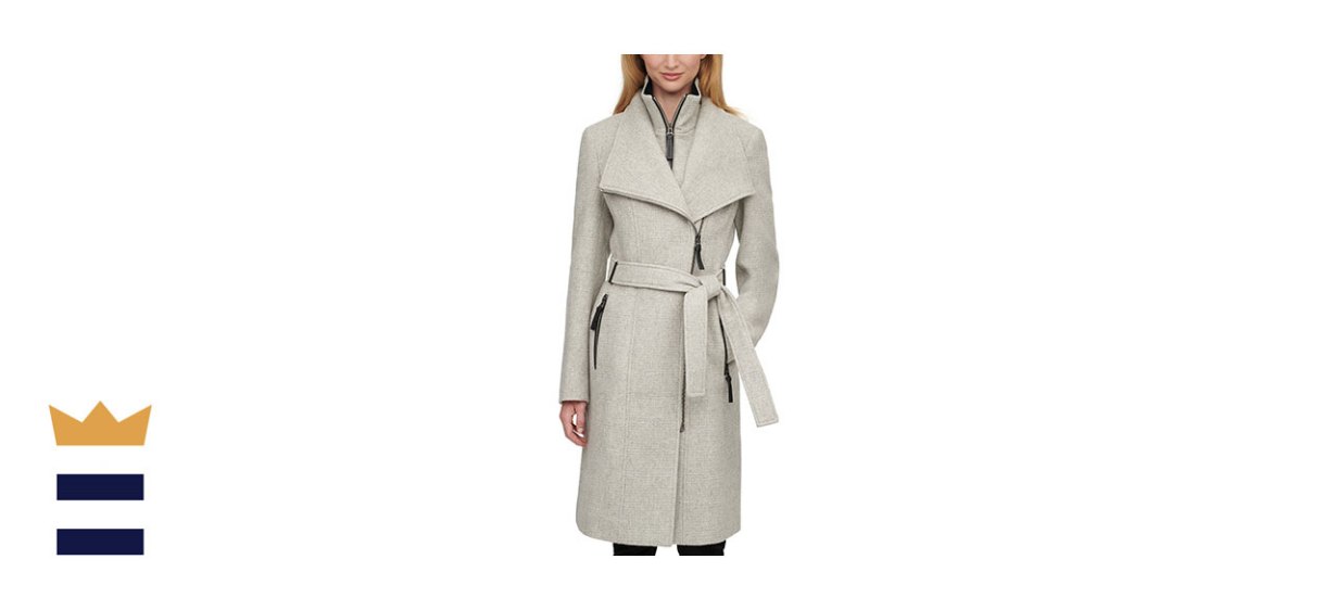 Calvin Klein Women's Faux-Leather Trim Belted Wrap Coat