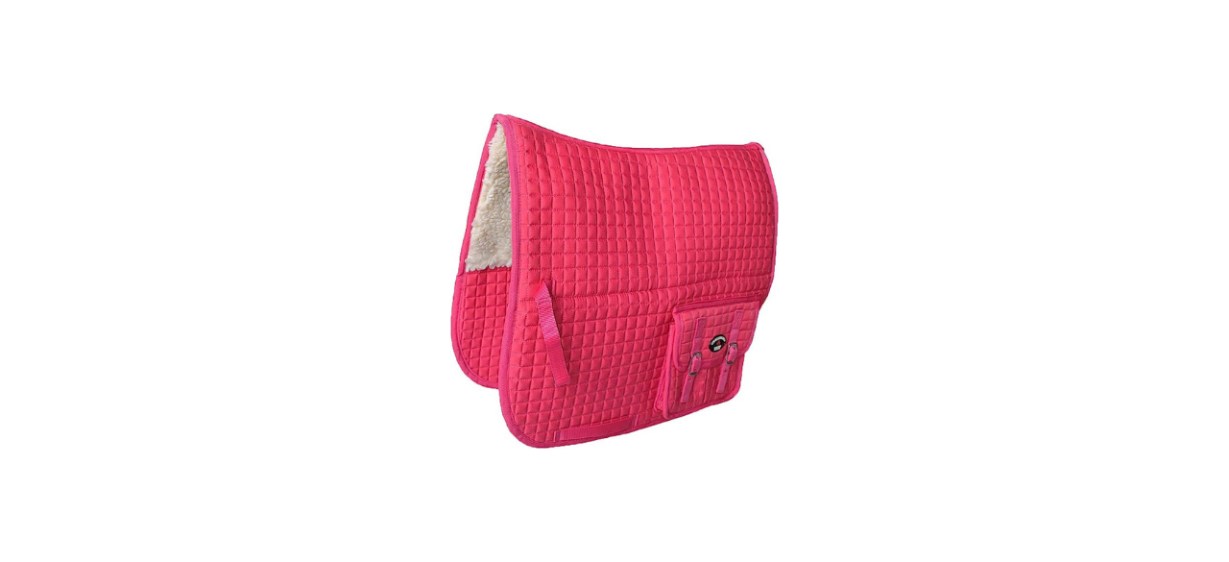 Challenger English Quilted Fleece Padded Dressage Saddle Pad With Pockets 