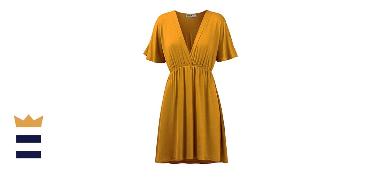 Lock and Love Kimono Style V-Neck Mustard Dress
