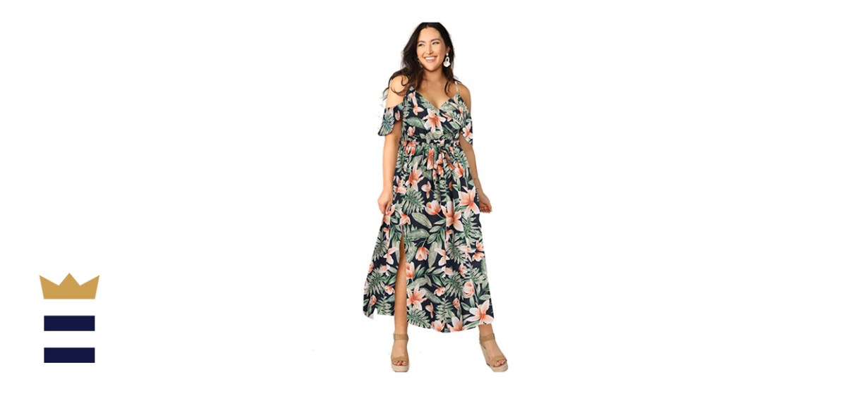 Milumia Plus Size Cold Shoulder Floral Maxi Bohemian Split Dress