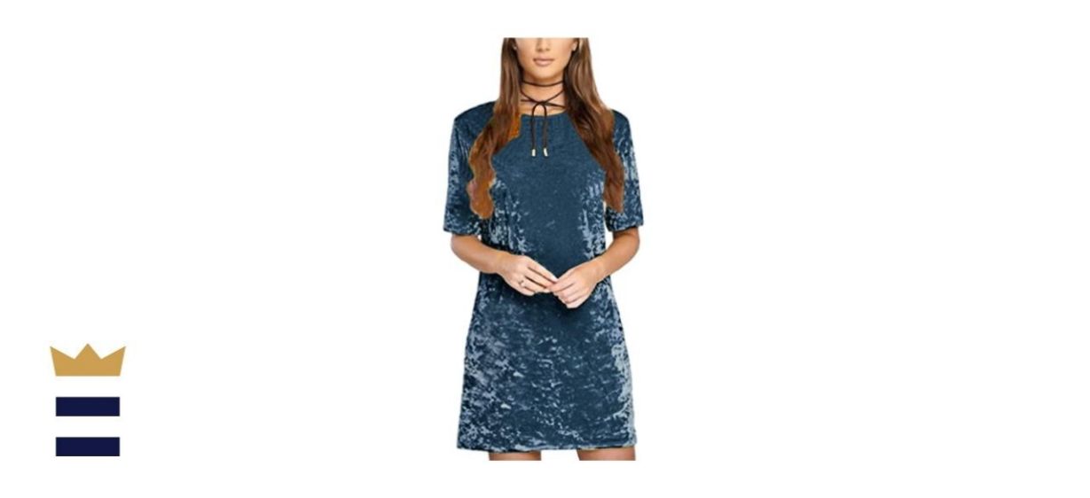 R.Vivimos Women's Summer Short Sleeve Crushed Velvet Mini Short Dresses