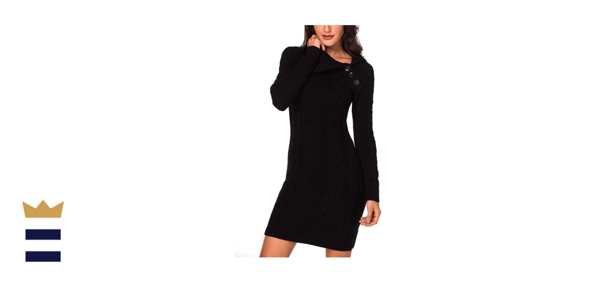 Sidefeel Asymmetric Buttoned Cable Knit Sweater Dress