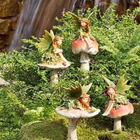 Plow & Hearth Fairies on Mushrooms Garden Stakes