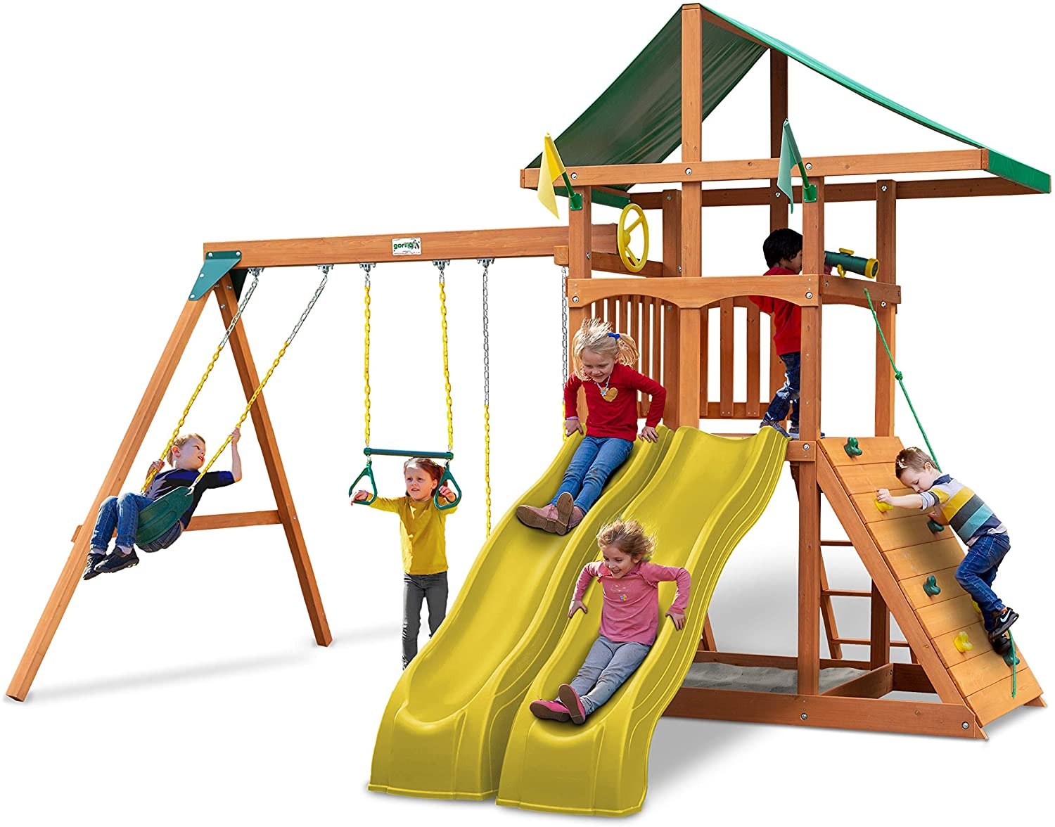 Gorilla Playsets Wood Swing Set with Green Vinyl Canopy