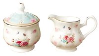 Jusalpha Elegant Floral Fine Bone China Sugar and Creamer Set